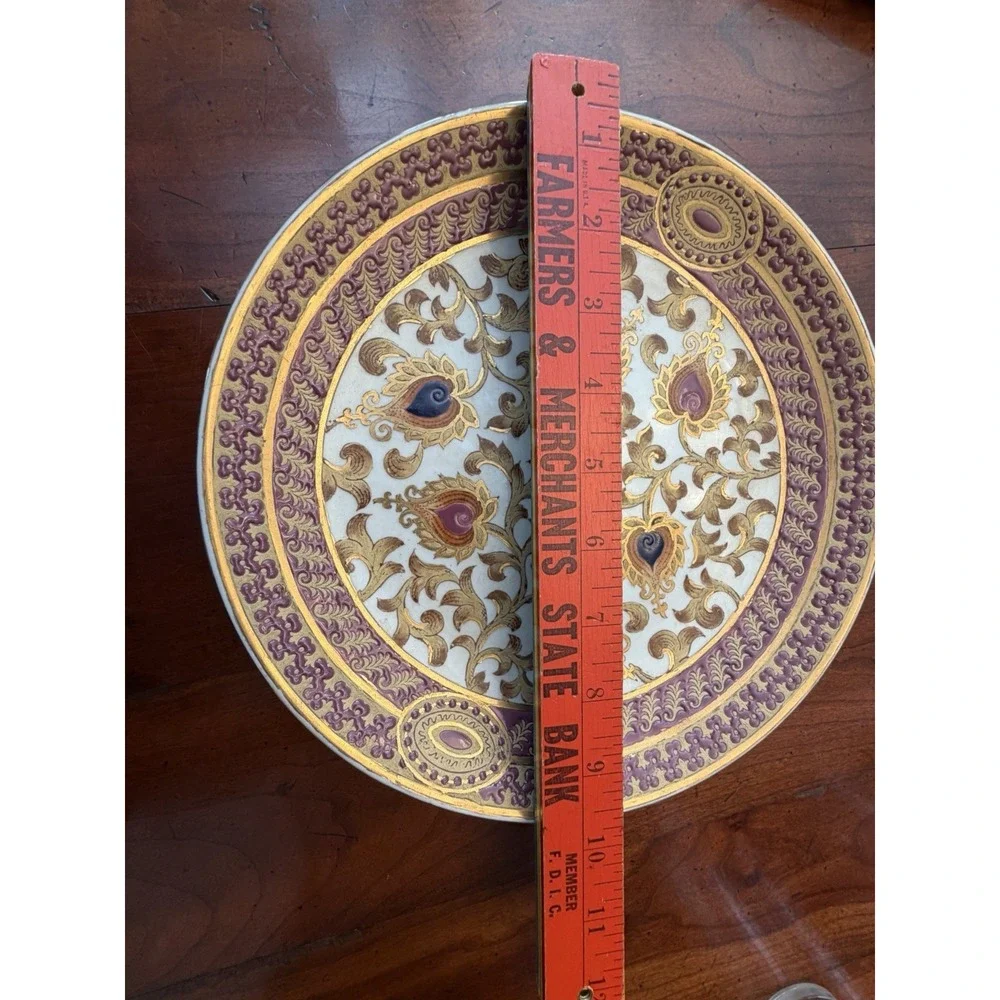 Vintage Oriental Accent‎ Porcelain Decorative Plate Gold Trim Purple Leaves 9